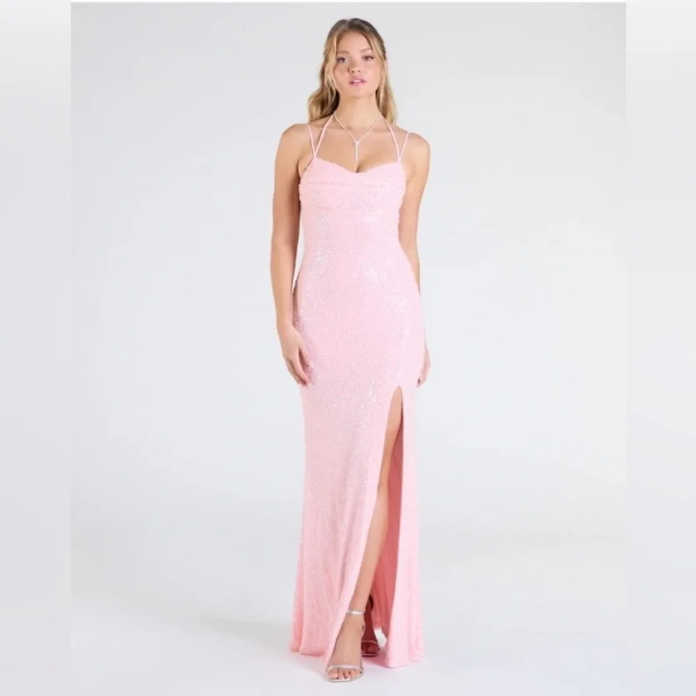 Windsor Kaitlyn Cowl Neck, Slit, Beaded, Sequin Formal Dress - Picture 1 of 6